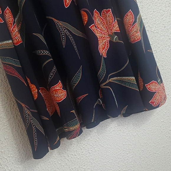 NWT LOFT Midi Dress Blogger Favorite Floral Smocked Spaghetti Strap Navy Orange - Picture 11 of 17